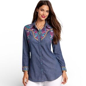 Johnny Was DEIDRE WESTERN SEAMED YOKE SHIRT NWT